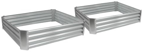 Harbour Housewares 2X Silber 120cm x 120cm Quadratisch Galvanisierter Stahl Hochbeet für den Garten - Groß Draussen Gemüse Blume Wachsen Pflanzer Trog Kasten