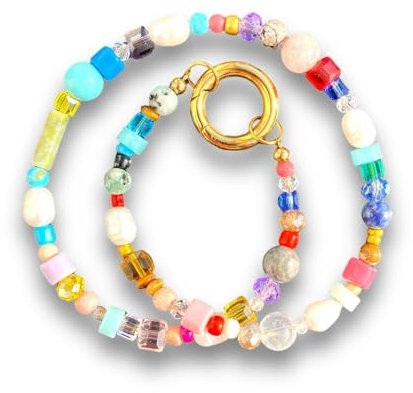 happymaker - Boho Perlenarmband mit Edelsteinen und Halskette Damen, Süßwasserperlen und Glasperlen, handgefertigt, echte Edelsteine und Zuchtperlen, vergoldeter Edelstahl Verschluss, Wickelarmband