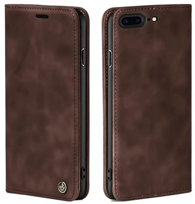 LBH Handyhülle für iPhone 7 Plus / 8 Plus in Dunkelbraun mit Karten- und Geldfach Smartphone Hülle mit Standfunktion Flip Case Schutzhülle Magnetverschluss Vintage