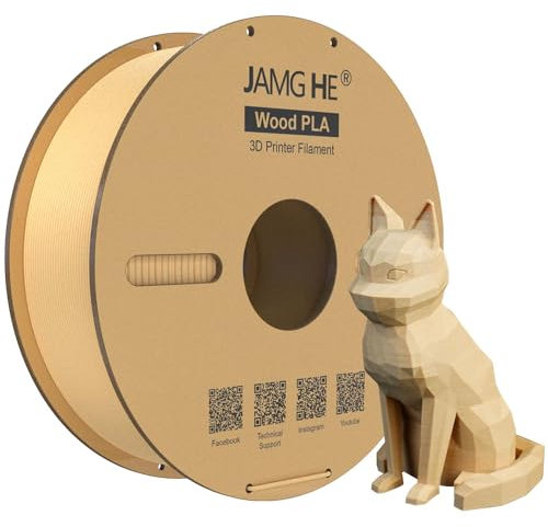 Wood PLA Filament for 3D Printer, JAMG HE 1kg Wood PLA Spool 1.75 mm +/-0.01 Accuracy Dimensional 3D Printing Materials Suit for FDM 3D Printer or 3D Pen (Wooden PLA, Wood Color)