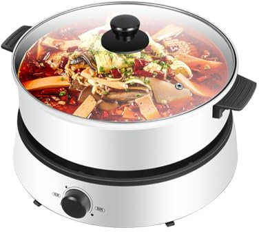 Primst Multifunction Electric Cooker with Handle, 4L Shabu Shabu Hot Pot for Frying Grilling BBQ, Hotpot for Party, Family and Friend Gathering (White)