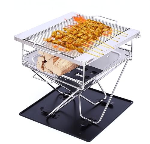 Faltbarer Lagerfeuer-Grill, Camping-Feuerstelle mit Tragetasche, Faltbar BBQ Feuerstelle Grill für Camping Campingkocher aus Edelstahl für Camping Picknick BBQ