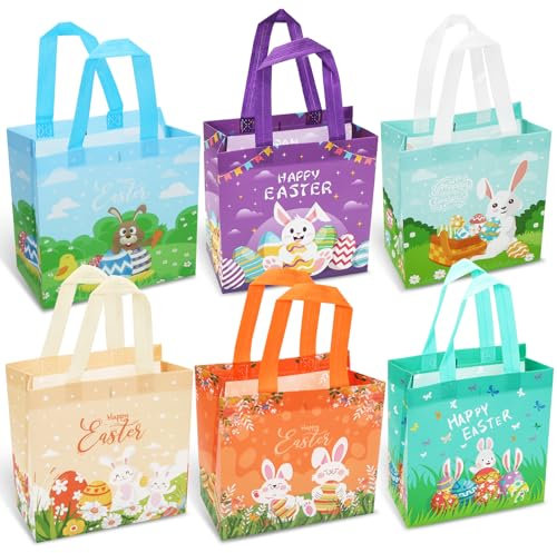 Bluelves 6 Stück Ostern Geschenktüten, Ostertüten zum Befüllen, Wiederverwendbare Geschenktüten Ostern,Ostereiersuche-Taschen mit Griffen,Geschenken für Kinder Geschenk Eiersuche Oster Dekoration