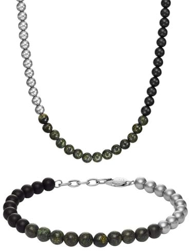 Armani Exchange Herren Silber-Ton Edelstahl Halskette und Armband, Set