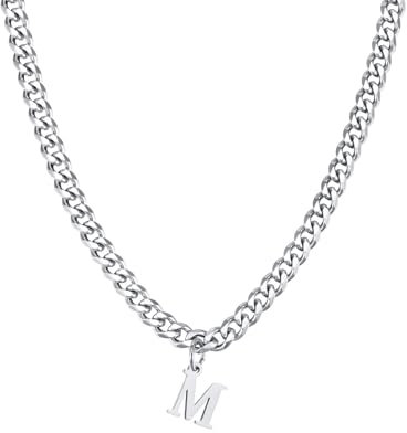 Herren Ketten Silber, Edelstahl Necklace Men Halskette Mit Buchstaben-Anhänger M Halsketten Mit Anhänger Männer Schmuck Geschenke Kettenlänge 50 CM