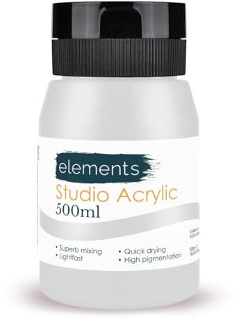 Elements 500ml Acrylic Paint 500 ml Tub - Quick Drying Acrylic Paints with High Pigment and Vibrant Colour Pigment | Metallic White