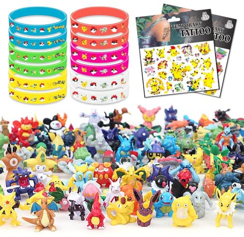Yisscen Cartoon Spielzeug Mini Set, Party Mitgebsel, 24 Cartoon Pearl Minifiguren + 12 Leuchtendes Silikon Armband + 2 Aufkleber, für Erwachsene Kinder Gastgeschenk Give Aways Party Dekoration