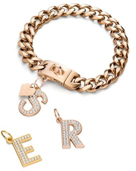 Gold Stainless Steel Dog Collar Chain Collars Safety Clasp for Small to Large Dogs (Rose Gold, 60)
