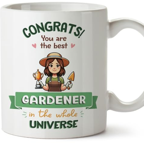 MUGFFINS Gardener Woman Mug - in English - Best in Universe Trophy - Funny Gift for Colleagues - Ceramic 11oz Mug
