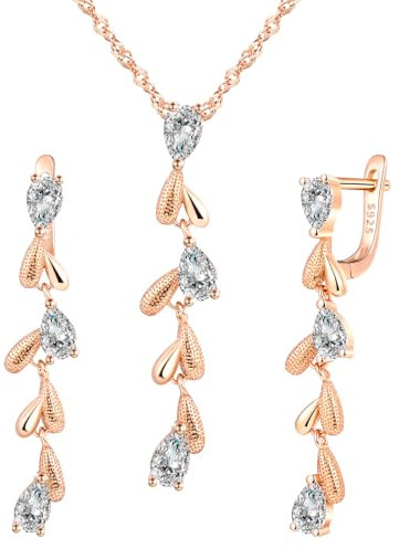 Yumilok leaf Drop Earrings Tassel 925 Sterling Silver Pendant Necklace Bracelet Dangle Earrings for women rose gold