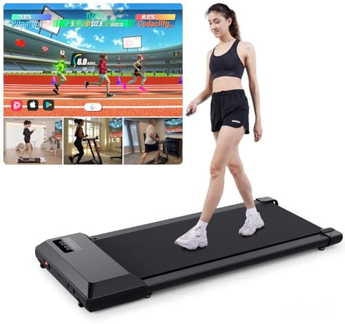 DeerRun Walking Pad Leise 2 in 1, Laufband für Zuhause MAX 136kg, Laufband Schreibtisch APP Steuerung mit KI-Begleitung, Multiplayer-Rennfunktion Laufbänder
