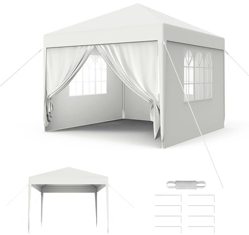 Froadp 3x3 m Garten Pavillons mit 4 Seitenwände Partyzelt Stahlkonstruktion Festzelt Wasserdicht Gartenpavillon Markisen Sonnenschutz Bierzelt für Garten Markt Hochzeit, Weiß