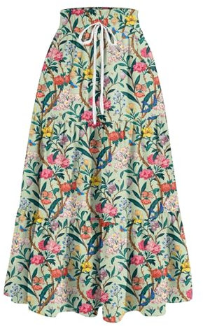 Sommerrock Damen Beach Plissee Röcke Sommerrock Damen Leicht Und Luftig Mit Taschen Maxi Skirt Langrock Bohemien Druck Faltenrock Lang Faltenrock（2-Mint Green，M）