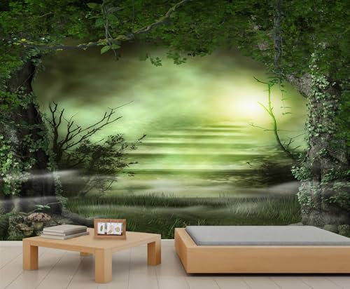 YEMYOR Peintures murales forêt papier peint forêt brumeuse peintures murales de feuilles de vigne vertes murale paysages forestiers mystérieux-250x175cm