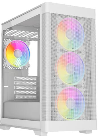 Vida Zephyr V2 - Carcasa para Juegos ARGB Blanca con Ventana de Cristal, Micro ATX, 4 Ventiladores ARGB PWM, concentrador de Ventilador ARGB de 6 Puertos y Control Remoto, Malla Frontal