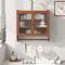 Moderner Hängeschrank Küchenschrank Wandschrank mit 2 Glastüren und Hängestange, Holz und Glas Badschrank Sideboard Hängend Medizinschrank für Küche Bad, 63×18×60cm (Braun)