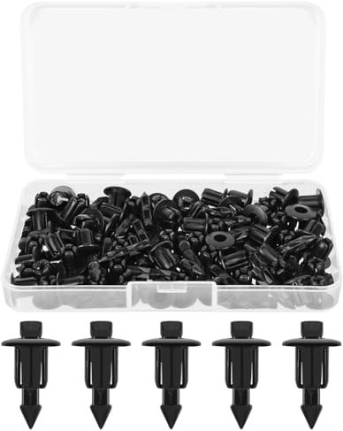Adiwo 60 Piezas Clips de Plástico Remache, 6mm Grapas de Plástica Negras, Juego de Clips de fijación para Coche, Clips de Retención Tipo Empuje, para la Mayoría de los Modelos