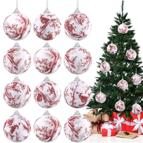 Soulchen Christbaumkugel-Ornamente, 6 cm, Rot und Weiß, 12 Stück