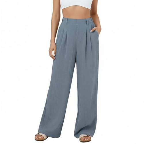 Neteson Pantalones Mujer Verano Pierna Ancha Pantalones Trabajo Oficina | Suelto Elegante Pantalón de Traje Casual Largos Recta Ligeros Cintura Alta