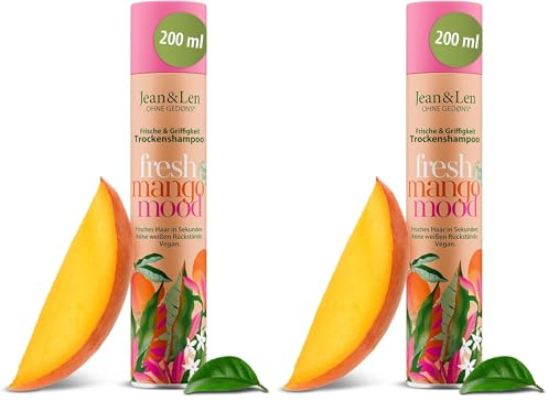 Jean & Len Trockenshampoo Frische & Griffigkeit, kein fettiger Ansatz, keine weißen Rückstände, duftet fruchtig frisch nach Mango, für alle Haartypen, ohne Parabene & Silikone, vegan, 200 ml