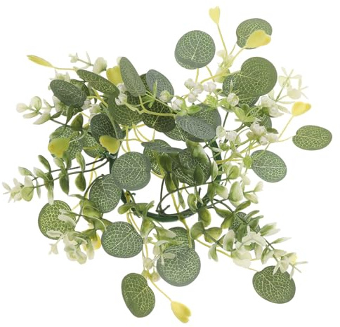 Angoily Künstlicher Eukalyptus Kerzenring Mini Kranz für Kleine Taper Kerzen Frühling Tischdeko Hochzeit Wohnraum Dekoration Langlebiger Grüner Blumenkranz