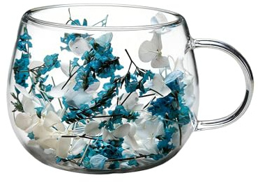 Dqsgiqe Tasses En Verre Florales À Double Paroi | 300 Ml Tasse En Verre De Fleurs Séchées Avec Poignées, Pour Maison Salon Cuisine Appartement Bureau Dortoir Thé Lait Jus