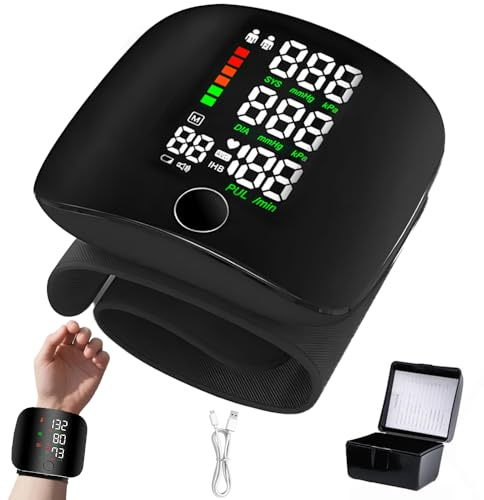 Misuratore Pressione da Polso, Misuratore di Pressione da Polso con Touchscreen a LED, Misura Pressione da Polso con Memoria di lettura 99x2 & Uscita Vocale Automatica, Ricaricabile