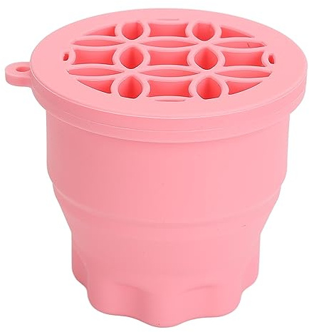 Petjoyful - Gobelet de nettoyage pour pinceaux de maquillage, tampon de nettoyage pour pinceaux cosmétiques, égouttoir, bol à récurer en silicone, outil de lavage portable (Rosâtre)