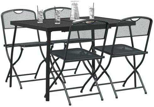 vidaXL Gartenmöbel Set 5 pcs Anthrazit Eisen und Stahl, Garten und Terrasse, modernes, pflegeleichtes, kompaktes Set, langlebige Möbel, UV-beständig, klappbare Stühle