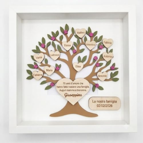 Cornice Quadro Albero della Vita Personalizzato in Legno con Nomi – Idea Regalo Nonna Compleanno Festa della Mamma Natale – Albero Genealogico Famiglia con Dedica – Regalo Originale Nonna Bisnonna