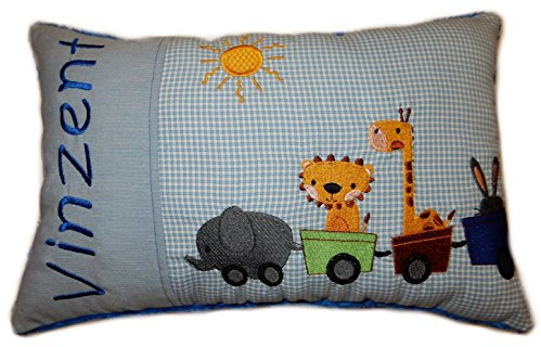Momelie Blaues Schmusekissen * Kuschelkissen * Tierzug * mit Namen Bestickt * ca. 25 * 40 cm groß * SK-bl_0102