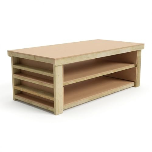 Arbor Garden Solutions 8ft x 4ft Island Workbench with Side Shelving & Double Shelf - 120cm Deep Heavy Duty MDF Work Table with End Storage (240cm)