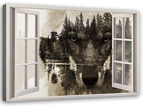 Feeby Impression sur Toile - 90x60 cm, Décoration Chambre - Tableau Paysage Nature Fenêtre - Toile Peinture Moderne - Art - Poster Mural