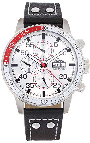 SELVA Herren-Armbanduhr ‚Carlos‘ – Weißes Zifferblatt – Automatik – Edelstahl – Gehäuse-Ø: ca. 46 mm – Geliefert Geschenkbox