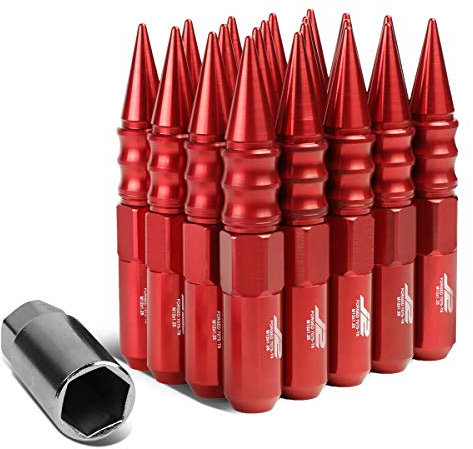 J2 Engineering LN-T7-015-125-RD Radmuttern, M12 x 1,25, 7075-T6, Aluminium, 123 mm, mit Stecknuss-Adapter, Rot, 20 Stück