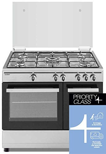 Sauber - COCINA SCI5GB 5 Quemadores - Gas Butano - Porta-bombonas- 90x60 - Tapa Cristal - Color Inox - ENTREGA Y RECOGIDA USADA INCLUIDO EN DOMICILIO