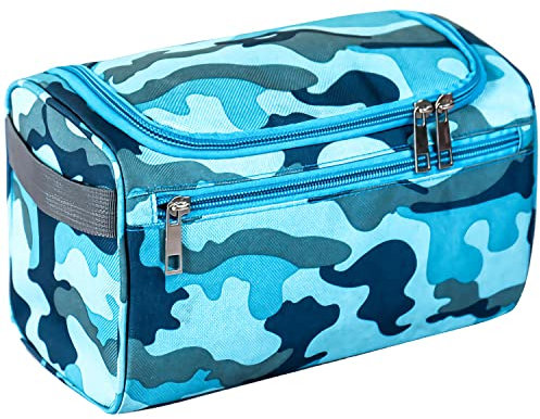 Uhat Hanging Travel Toiletry Bag Gym Shower Wash Shaving Bag Large Capatity Cosmetic Organizer with Handle for Men Women (Blue Camouflage)