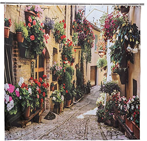 European Shower Curtain Nature Scene 3d Print Mediterranean Greek Polyester Fabric Bath Curtain Bathroom Curtain Shower Curtains Bathroom Fabric Shower 180 x 180 with 12 Hooks