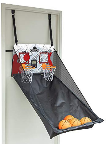 Carromco Basketball Indoor Türspiel – Wurfspiel für 1-2 Spieler, mit vier Bällen, Mini Basketball-Automat Basketballspiel zur Türmontage mit höhenverstellbarer Rückwand und elektronischem LCD-Zähler