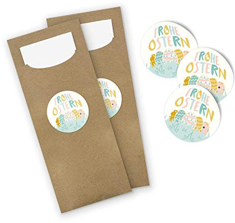 itenga 24x Bestecktaschen Frohe Ostern pastell Pochetten inkl. Serviette und Sticker Aufkleber Tischdeko Einweggeschirr