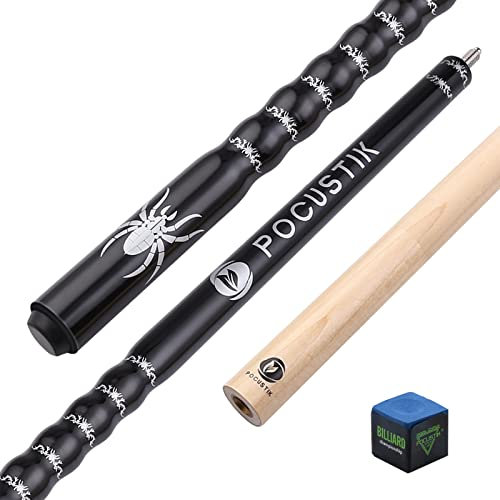POCUSTIK Poolqueue, 147,3 cm, 2-teiliger Pool-Stick für Erwachsene, ergonomischer kanadischer Ahorn-Billardtischqueues mit 13 mm Spitze, Hausbar, Billardstäbe für Männer und Frauen, Schwarz, 540 g