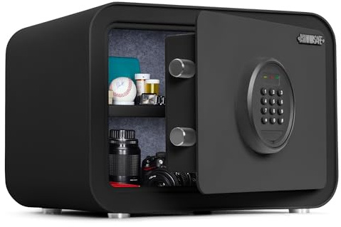 Digital Safe Box, 1.0 Cu.ft Heavy Duty Solid Steel Home Safe with Keypad, Small Personal Security Lock Box for Money, Jewelry, Anti-Theft Money Box for Hotel, Dorm, Office (Black)