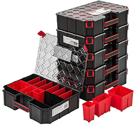 6x Sortimentskasten XXL Kleinteilemagazin mit Transparent Deckel Sortierkasten Sortierkoffer Werkzeugbox Sortimentskoffer Kasten mit herausnehmbaren Fächern