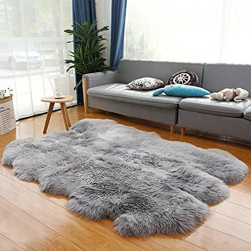 Altlue Lammfell Teppich Groß Echt Fellteppich Flauschiger Fell Teppiche Lammfell Echt Groß Für Wohnzimmer Schlafzimmer Grau (Size : 6p(150 * 200cm))