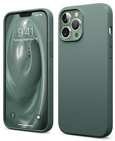 elago Liquid Silicone Case Compatible with iPhone 13 Pro Max Case (6.7), Premium Silicone, Full Body Protection - 3 Layer Shockproof Phone Cover, Anti-Scratch Soft Microfiber Lining (Midnight Green)