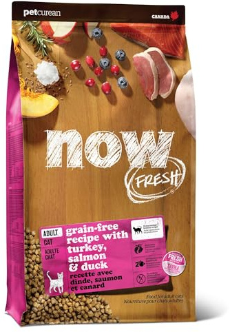 Now Fresh Grain-Free Dry Cat Food with Turkey, Salmon & Duck, Healthy Kibble for Adults Made with Real Poultry & Fish, Chicken-Free, with Pumpkin & Probiotics for Sensitive Stomachs, 8 lb Bag