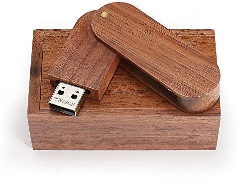 HOZYALE USB Stick Holz USB 2.0 Flash Laufwerk 64GB Datenstick Speicherstick Drehen Memory Stick mit Holzbox