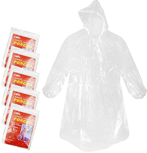 Tosean 5 Stück Regenponcho mit Kaputze, Poncho Regenmäntel Wasserdicht Regenjacken für Festivals, Fahrrad Fahren - Transparent