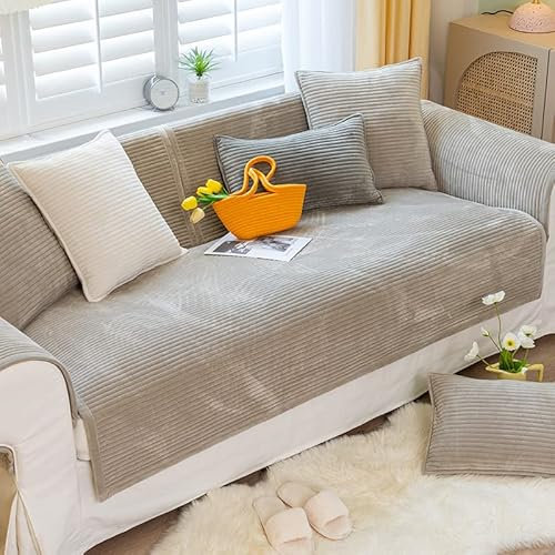 WYJHNLBEDC Sofa/Couch überzug/überwurf, Sofa überwurfdecke, Warmer Super Weicher Plush Sofabezug für Sofa L Form/U Form/Ecksofa 3/2/1 Sitzer, Sofaschutz Hund Kratzschutz Katze Khaki