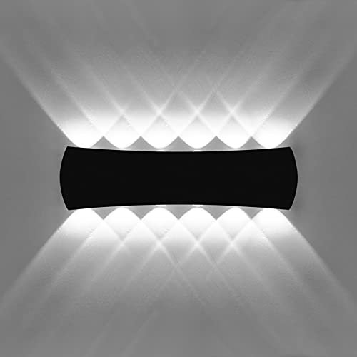 KAWELL 12W Modern Wandlampe LED Wandleuchte Up Down Aluminium Wandbeleuchtung Innen Außen Wasserdicht IP65 für Schlafzimmer Badezimmer Treppen Veranda Flur Korridor Wohnzimmer, Schwarz 6000K